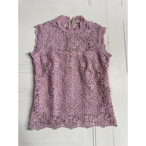Nanette Lepore Tops - Nanette Lepore Rose Pink Lace Lined Crochet Back Zip Top Blouse Size Small